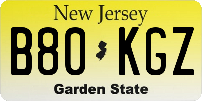 NJ license plate B80KGZ