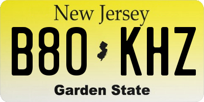 NJ license plate B80KHZ