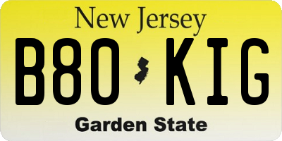 NJ license plate B80KIG