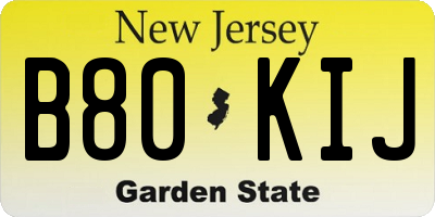 NJ license plate B80KIJ