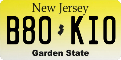 NJ license plate B80KIO