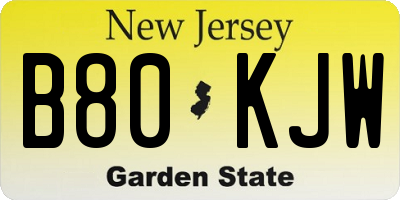 NJ license plate B80KJW