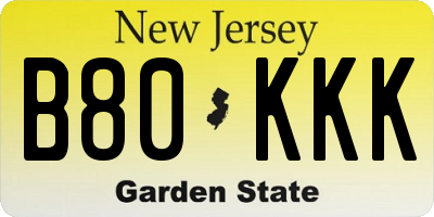 NJ license plate B80KKK