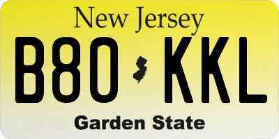 NJ license plate B80KKL