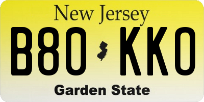 NJ license plate B80KKO