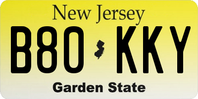 NJ license plate B80KKY