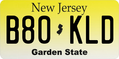 NJ license plate B80KLD