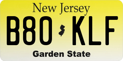 NJ license plate B80KLF