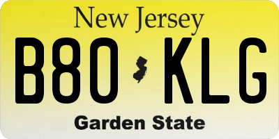 NJ license plate B80KLG
