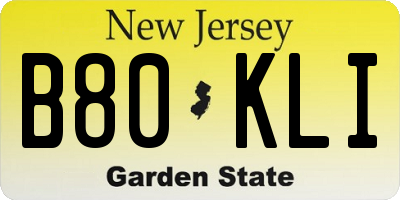 NJ license plate B80KLI