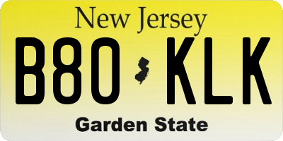 NJ license plate B80KLK