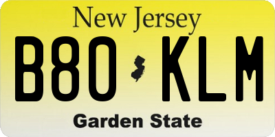 NJ license plate B80KLM