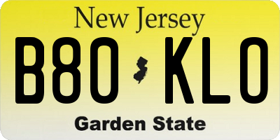 NJ license plate B80KLO