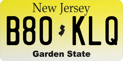 NJ license plate B80KLQ