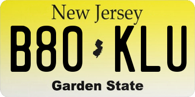 NJ license plate B80KLU