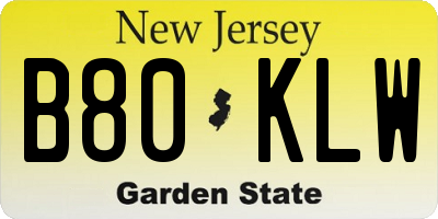NJ license plate B80KLW