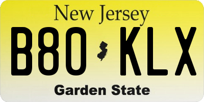 NJ license plate B80KLX