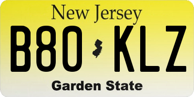NJ license plate B80KLZ