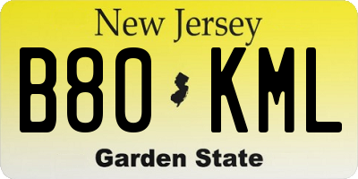 NJ license plate B80KML