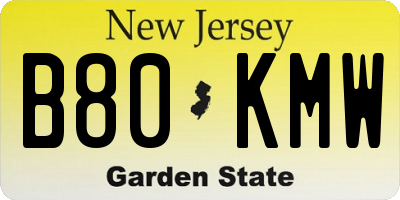NJ license plate B80KMW