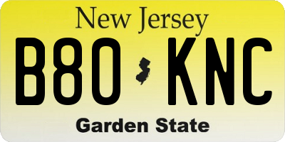 NJ license plate B80KNC