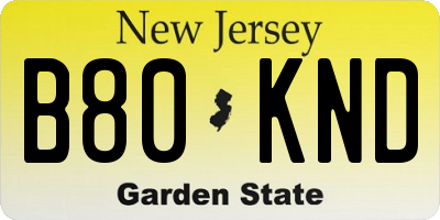 NJ license plate B80KND
