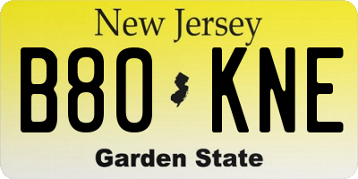 NJ license plate B80KNE