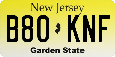 NJ license plate B80KNF