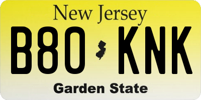 NJ license plate B80KNK