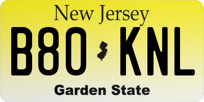 NJ license plate B80KNL