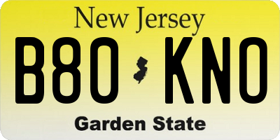 NJ license plate B80KNO