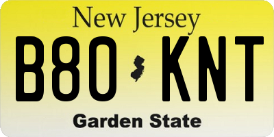 NJ license plate B80KNT