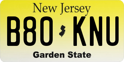 NJ license plate B80KNU