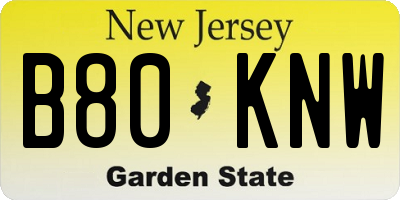 NJ license plate B80KNW