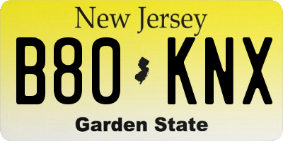 NJ license plate B80KNX