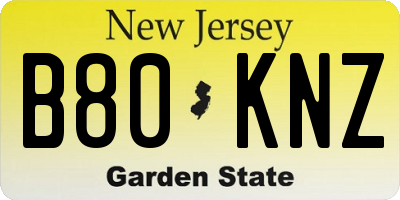 NJ license plate B80KNZ