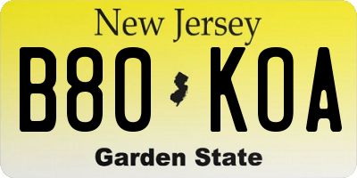 NJ license plate B80KOA