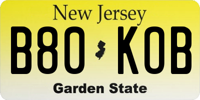 NJ license plate B80KOB