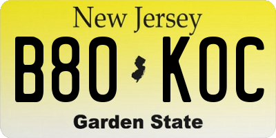 NJ license plate B80KOC