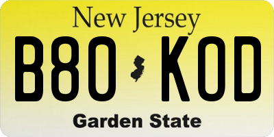 NJ license plate B80KOD