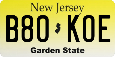 NJ license plate B80KOE