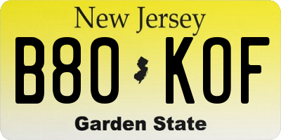 NJ license plate B80KOF