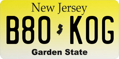 NJ license plate B80KOG