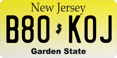 NJ license plate B80KOJ
