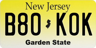 NJ license plate B80KOK