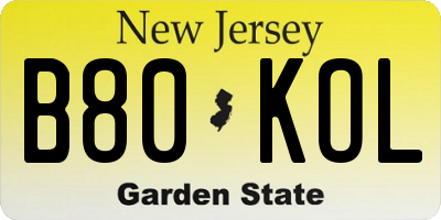 NJ license plate B80KOL