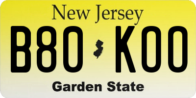 NJ license plate B80KOO