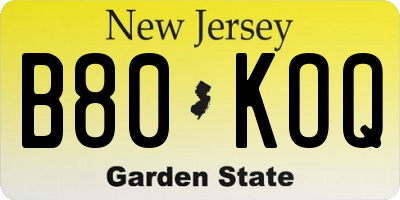 NJ license plate B80KOQ