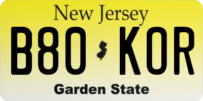 NJ license plate B80KOR