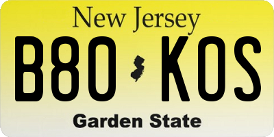 NJ license plate B80KOS